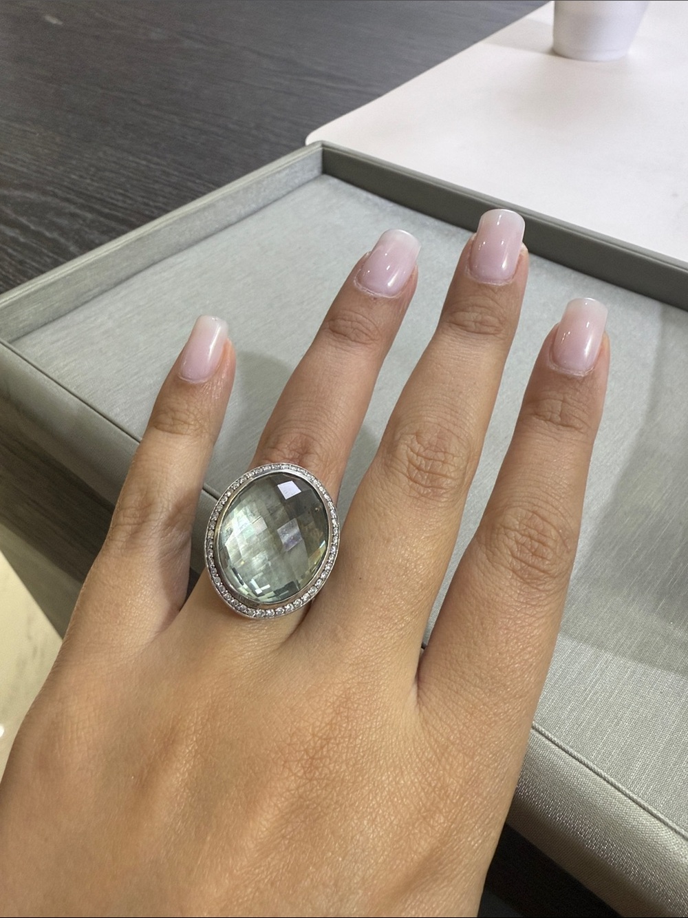 Large Oval Green Gemstone Ring with Pavé Halo David Yurman